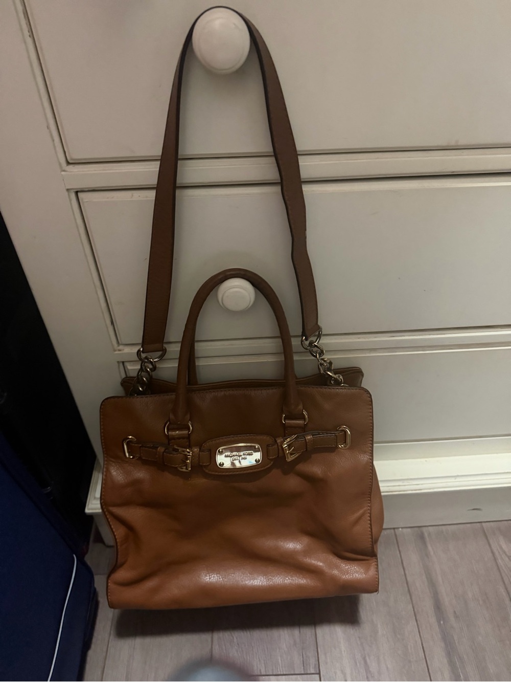 Michael Kors Brown Leather Shoulder Tote with Gold Hardware